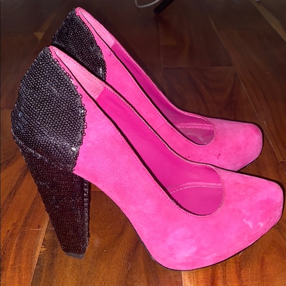 BCBG Pink Pumps with Sequin Heels sz 7 - Picture 3 of 6